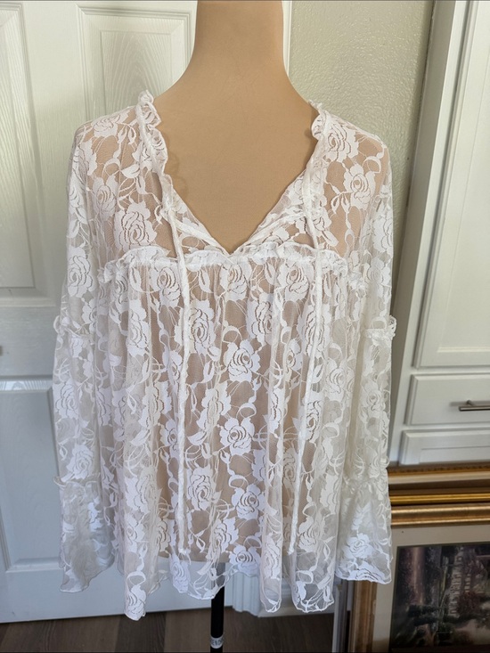 Shannon Ford New York Tops - White Lace Peasant Blouse - Feminine V-Neck Top romantic bohemian